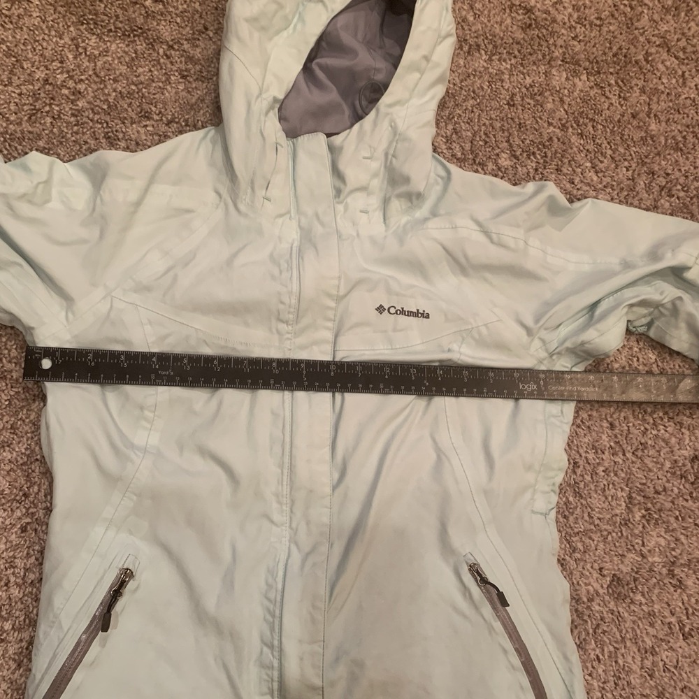 Columbia Windbreaker Jacket Women's Medium Mint Green Lightweight Hood Full Zip - Picture 14 of 16